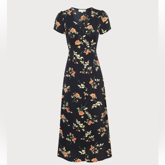 Rihoas The Black V Neck Floral Short Sleeve Maxi Dress - Picture 7 of 9
